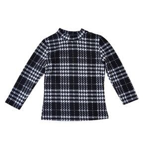 Houndstooth Mock Turtleneck Knit Jumper Top 3/4 Sleeves Black White Size XS